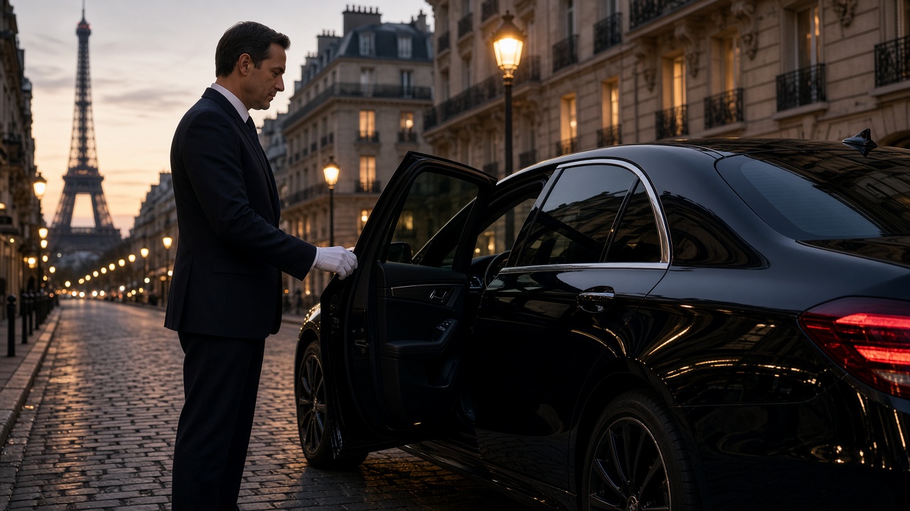 Chauffeur ouvrant la portière d'une berline