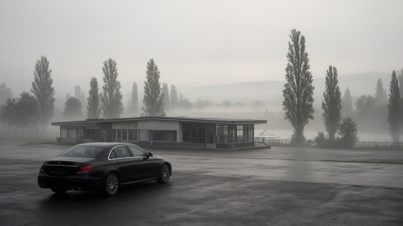 Petit aéroport dans la brume de la vallée
